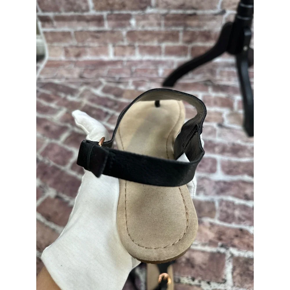 LC Lauren Conrad Camille Black Scalloped Thong Slingback Sandals Women's M 7/8